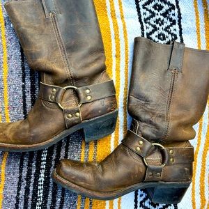 Frye Tall Leather Harness Biker Boots - Size 8